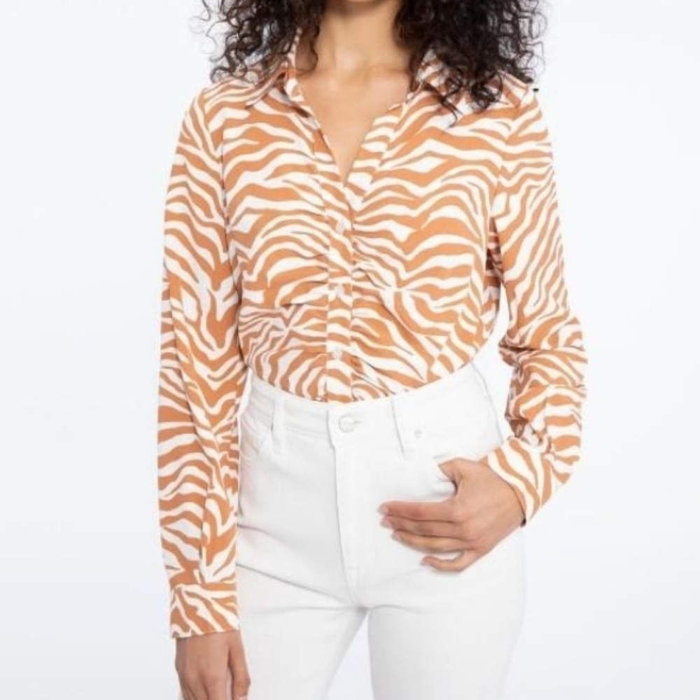 Sanctuary Orange and White Zebra Print Button Down Shirt